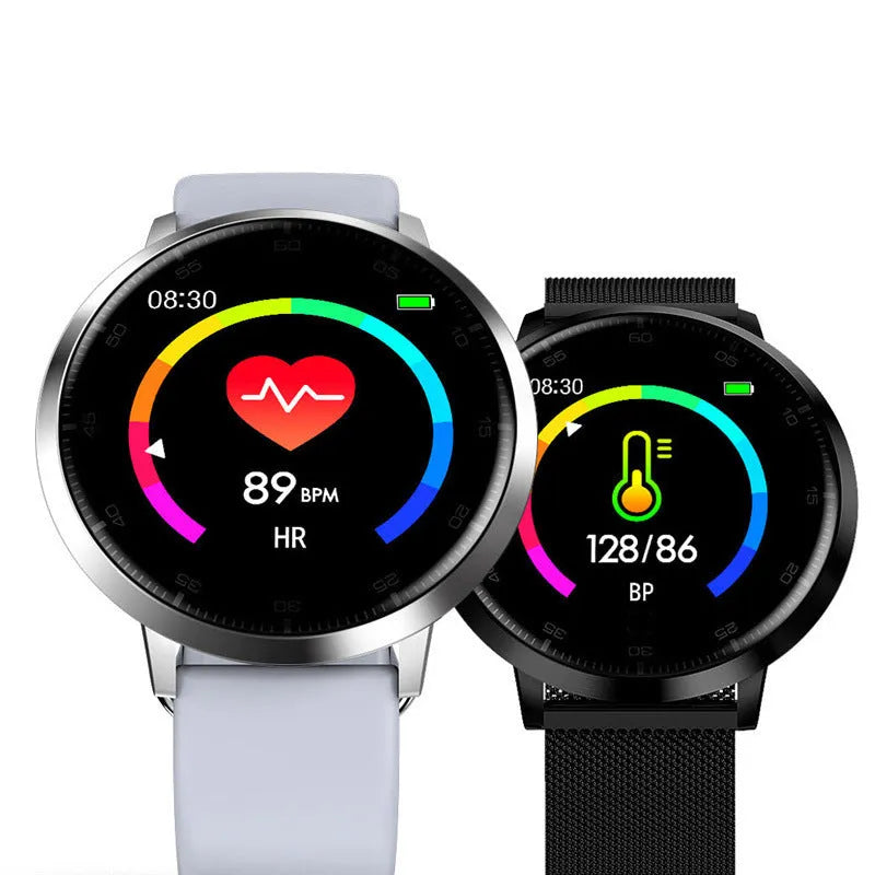Ultra-thin smart health bracelet with 1.3-inch touchscreen on silicone wristband showing health data display