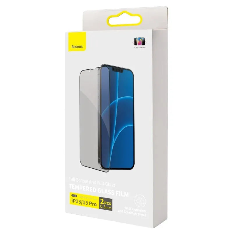 Full screen privacy tempered glass film for iPhone 5.4 inch 2021 model in black, HD front film with fitting tools