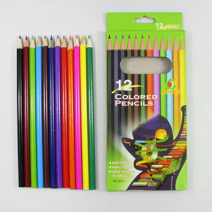 Children's wooden coloured pencils set of 12 with 0.8cm diameter and 2B lead hardness