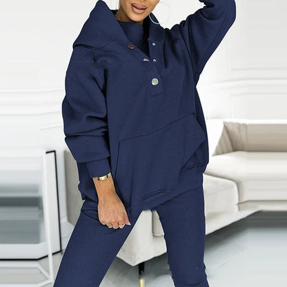 Women's 3-piece sports suit with hooded sweatshirt, vest, and slim trousers in various colours
