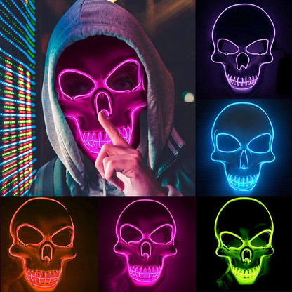 Realistic LED Skeleton Mask with customizable glow-in-the-dark lighting effects for Halloween, parties, and more
