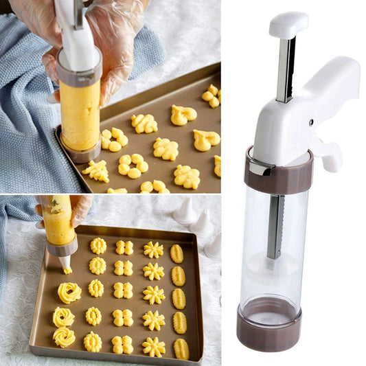 Premium cookie press kit with 13 decorative discs for creating a variety of homemade baked treats