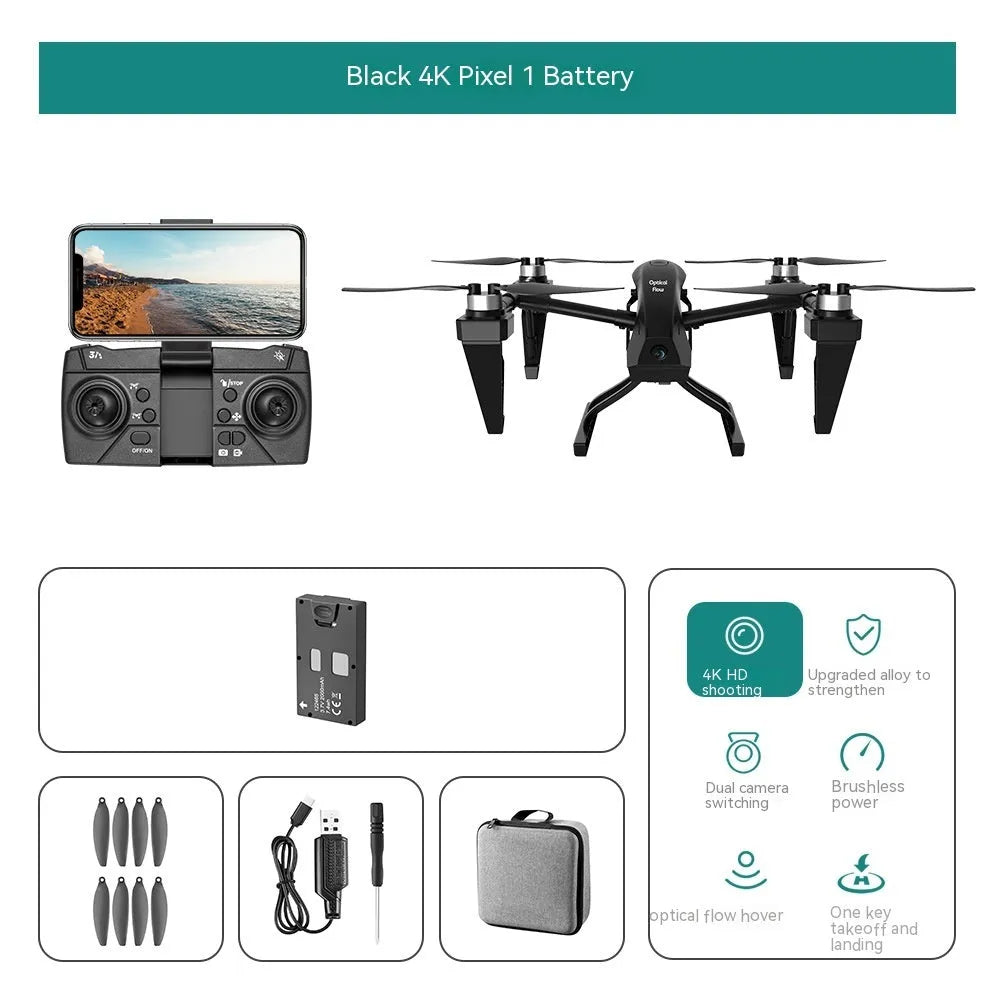 KS66 UAV drone with optical flow positioning camera in flight showing aluminium alloy brushless motor construction