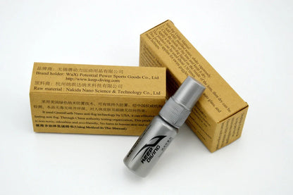 Anti-fog liquid bottle with spray nozzle for eyewear fog prevention