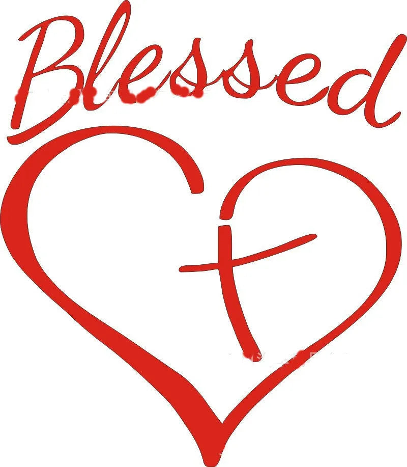 Faith Hope Love vinyl sticker in a heart shape, shown in black, white, and red colour options.