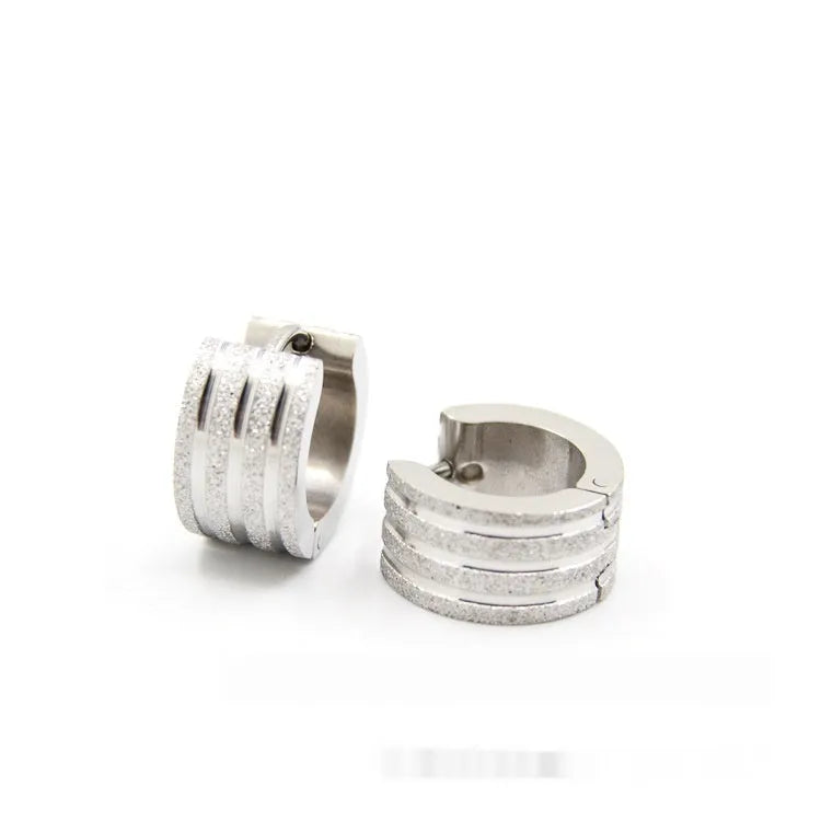 Titanium steel frosted geometric earrings in black, gold, or steel colour with three-line Korean style design