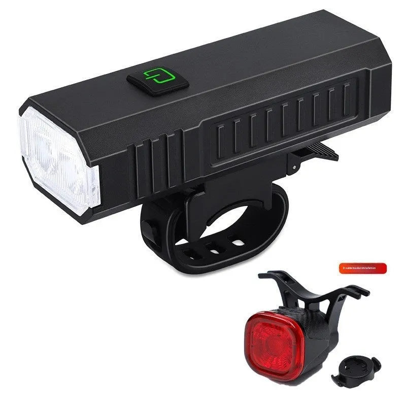 USB rechargeable bicycle headlight and taillight set with mounting bracket for night cycling safety
