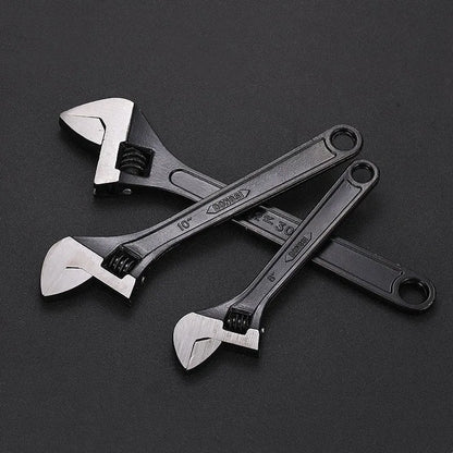 Black-finished high carbon steel adjustable wrench showing adjustable jaw mechanism.