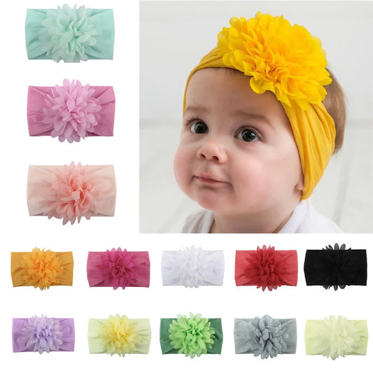 Handcrafted chiffon flower baby headband for little princesses, available in various colours and styles.