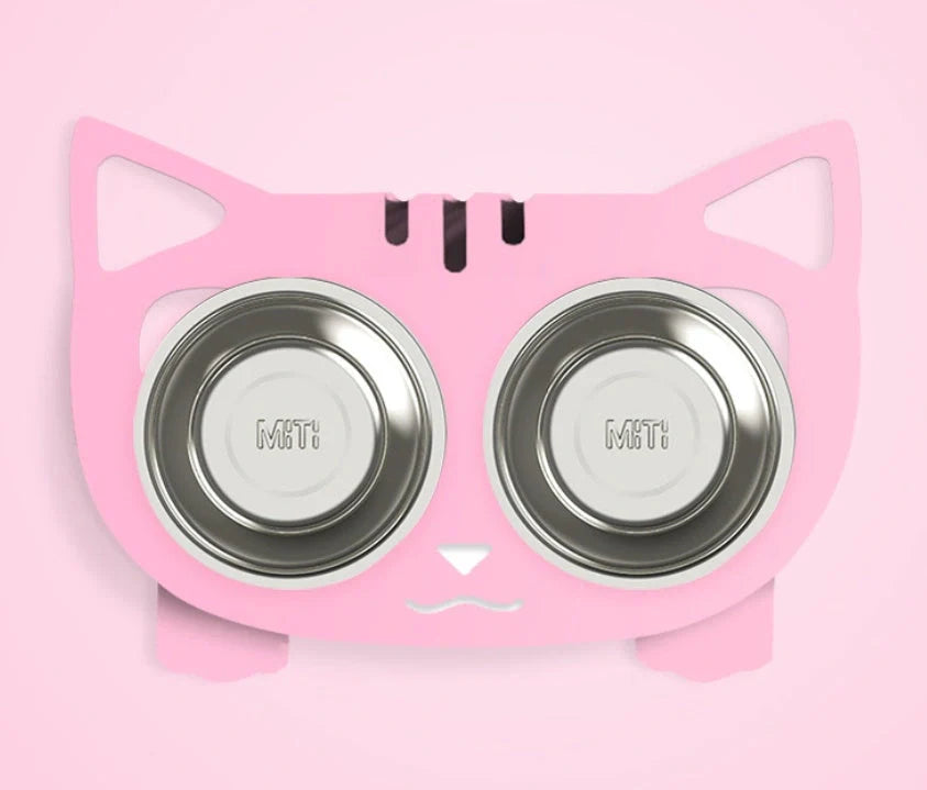 Anti-falling cat dog feeding water bowl in stainless steel with inclined design