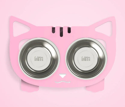Anti-falling cat dog feeding water bowl in stainless steel with inclined design