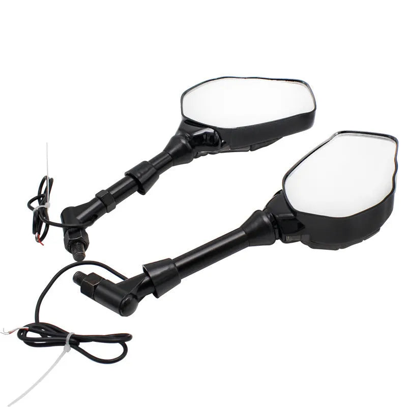 Black motorcycle rearview mirror pair with skull hand ghost claw design, LED reflector, 140mm by 89mm