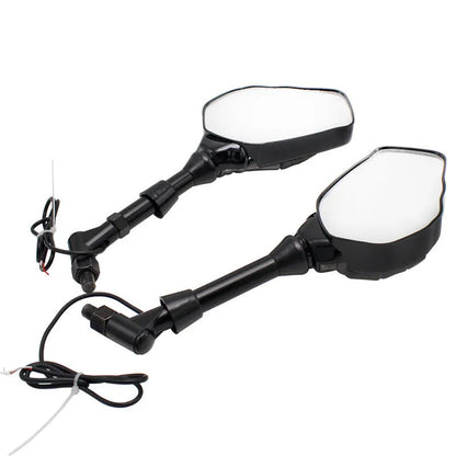 Black motorcycle rearview mirror pair with skull hand ghost claw design, LED reflector, 140mm by 89mm