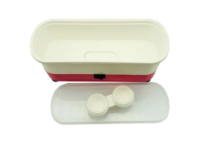 Blue analog ultrasonic cleaner measuring 17x6x8cm with four suction cups and battery compartment