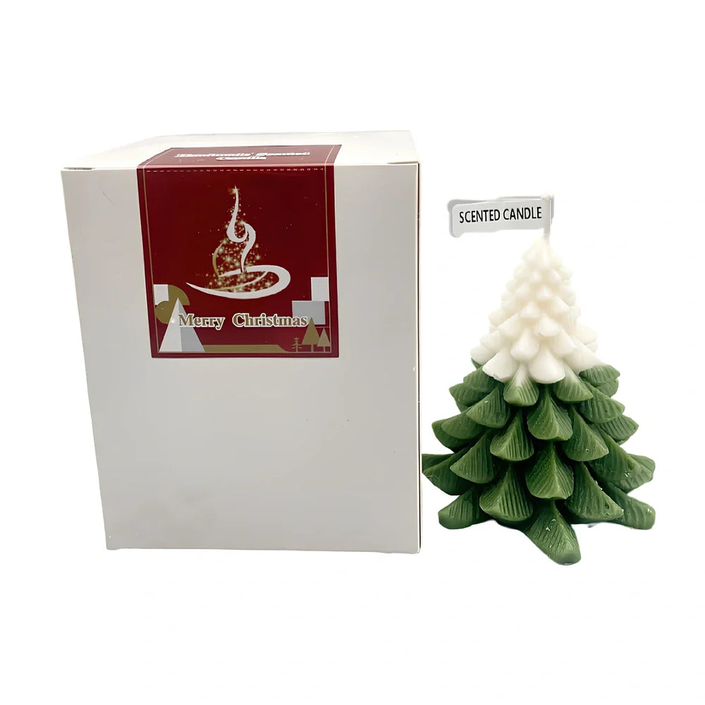 Christmas tree-shaped candle in silicone mold with soy wax and cotton wick measuring 4.5x4.5x10cm