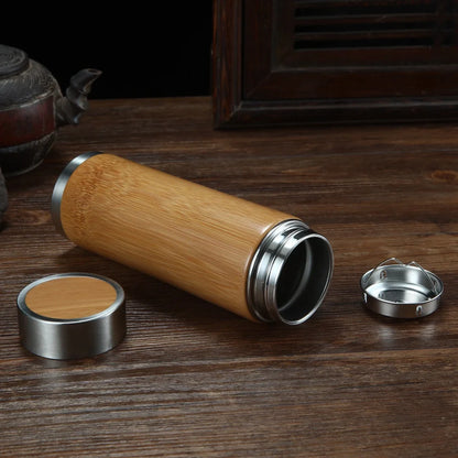 Bamboo and stainless steel hot water cup with wood colour finish and 400ml capacity