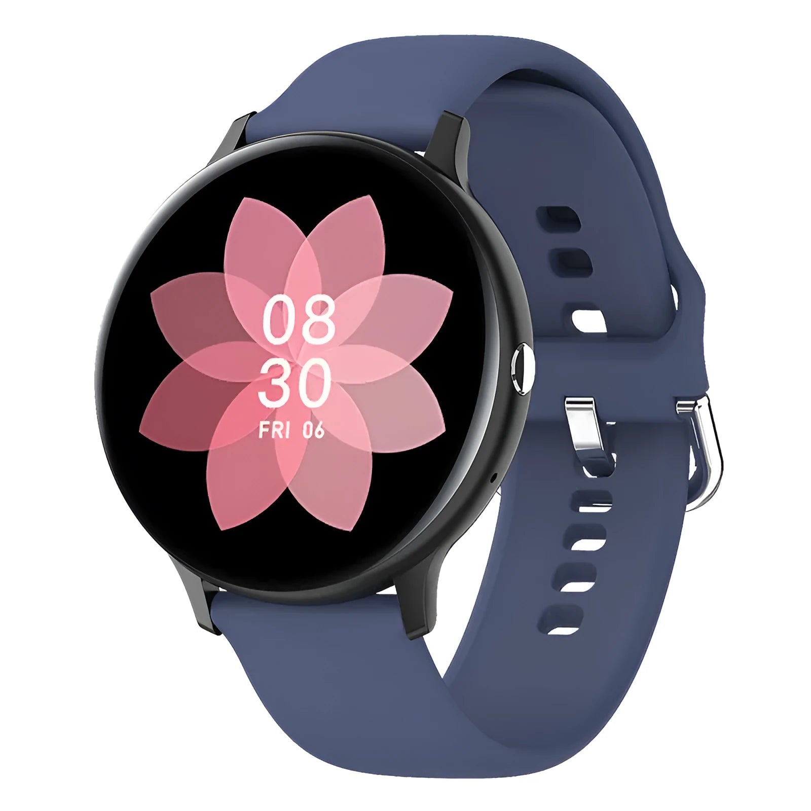 Black smart bracelet with a zinc alloy case and a 1.3-inch touch screen displaying heart rate data.