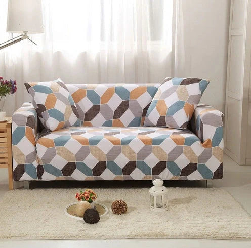 Elastic sofa cover in navy blue with high-density fabric for stain protection