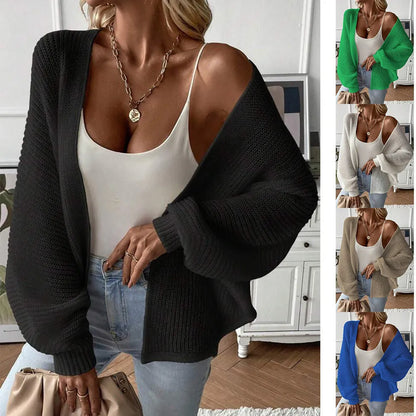 Polyester batwing sleeve cardigan in solid colour with loose fit styling