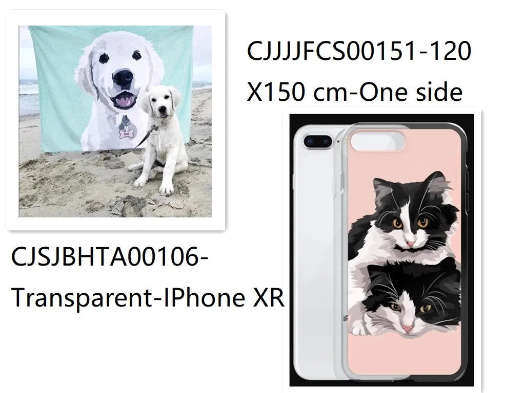 Custom flannel photo blanket and matching transparent phone case with personalised design.