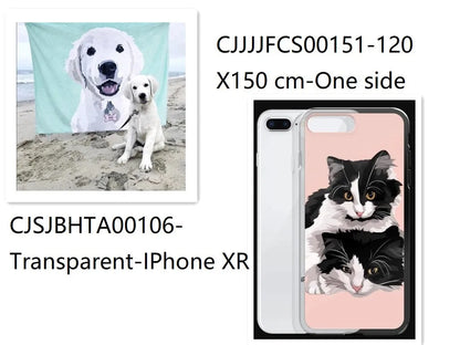 Custom flannel photo blanket and matching transparent phone case with personalised design.