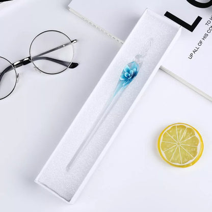 Crystal Flower Glass Dip Pen Set with floral patterns and borosilicate glass construction