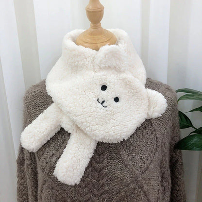 Cosy lamb wool scarf with adorable bear design in various colours