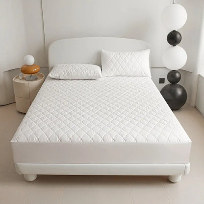 Diamond lattice quilted waterproof mattress protector set in black, grey, pink or white with fitted sheet and pillowcases