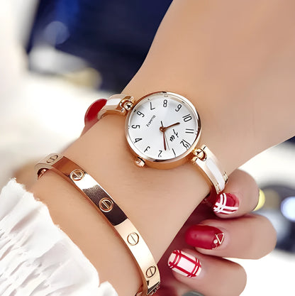 Steel belt fashion watch with Japan quartz movement, 3ATM waterproof, Gold or Silver, 18cm total length