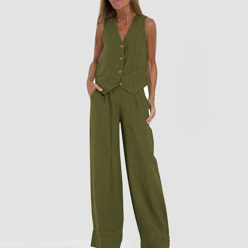Chic sleeveless top and relaxed trousers set for women in various colors and sizes