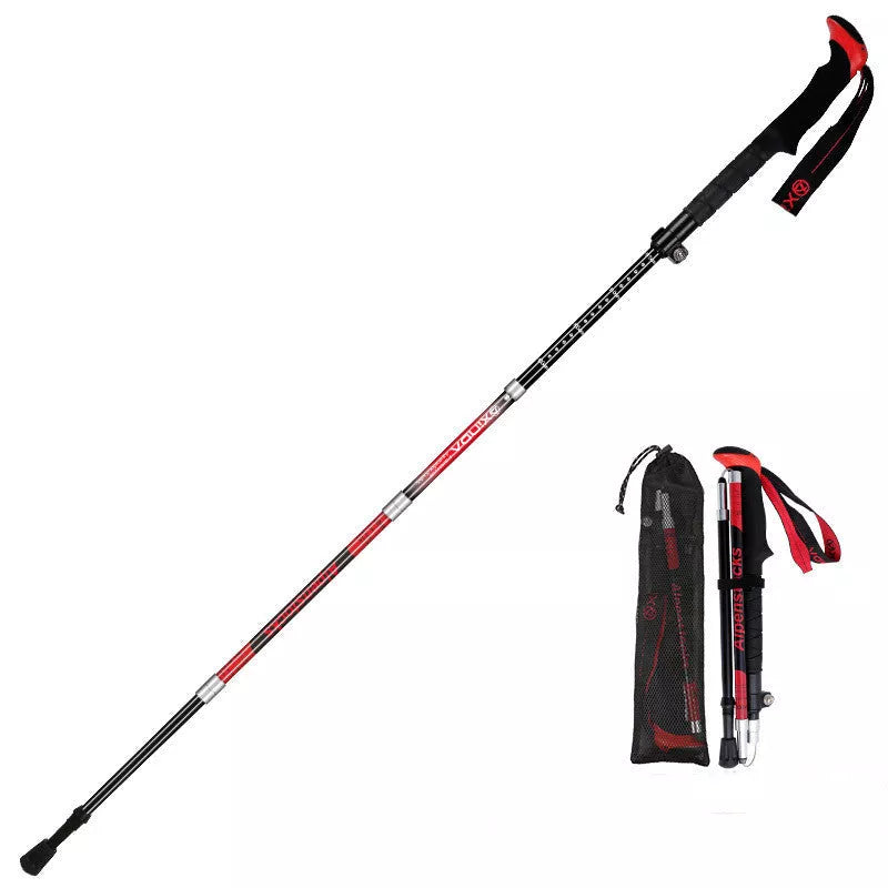 Ultralight carbon trekking poles with adjustable sections and tungsten tips for hiking