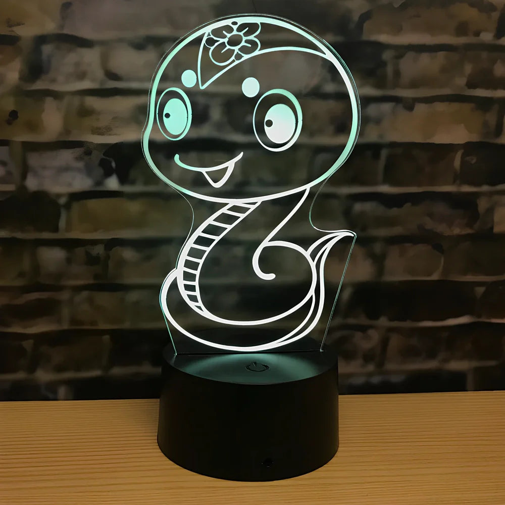 Zodiac LED night light in ox model on ABS base, showing touch-activated seven colours and 87x87x41mm dimensions