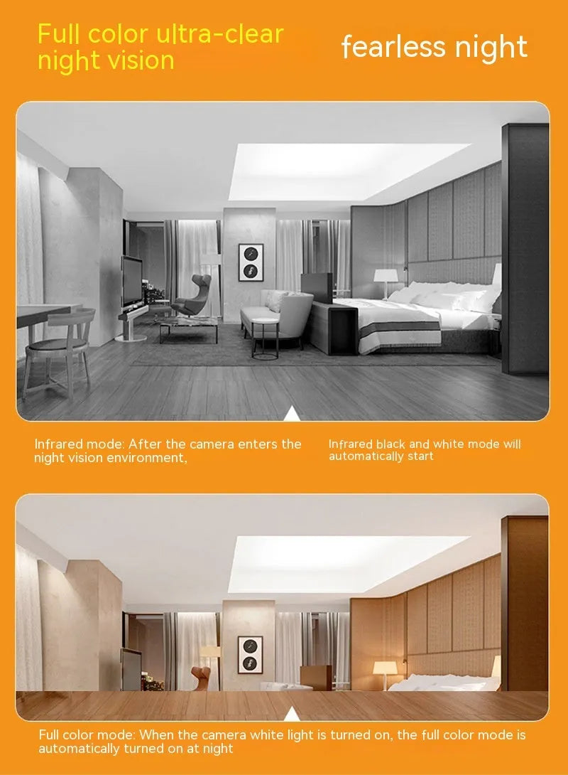 White wireless bulb security camera with E27 base, showing lens and compact 5cm by 12cm size.