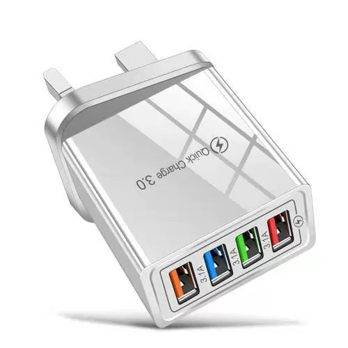 Four-port USB mobile phone charging head with luminous indicator in multiple colour options