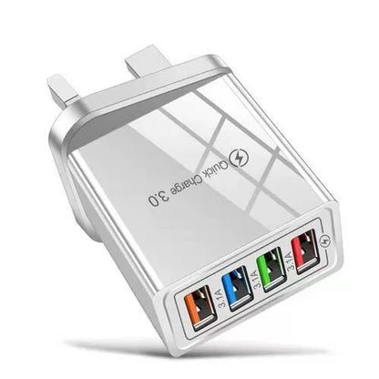 Four-port USB mobile phone charging head with luminous indicator in multiple colour options