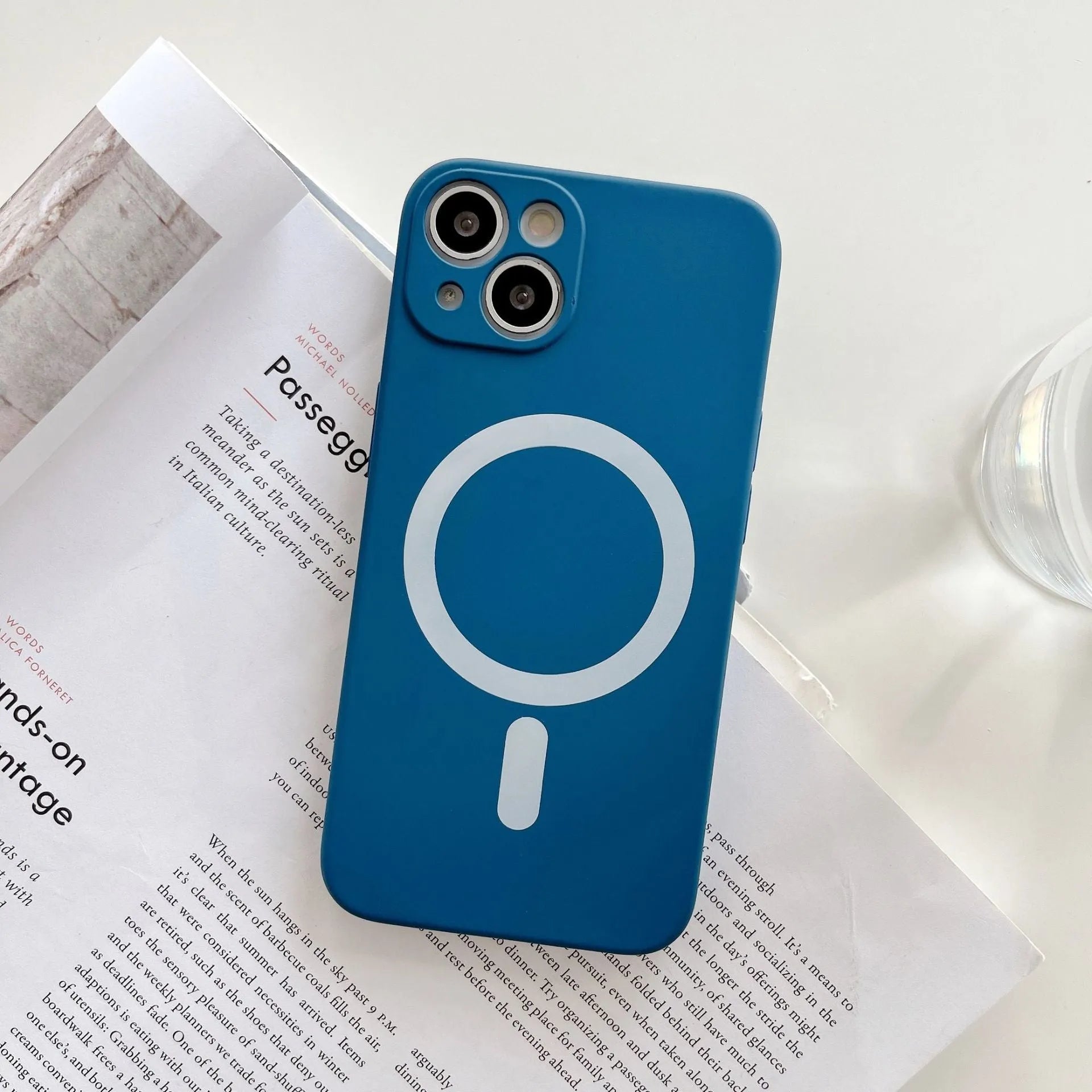 Magnetic TPU back cover case for iPhone in multiple colours, showing MagSafe charging ring.
