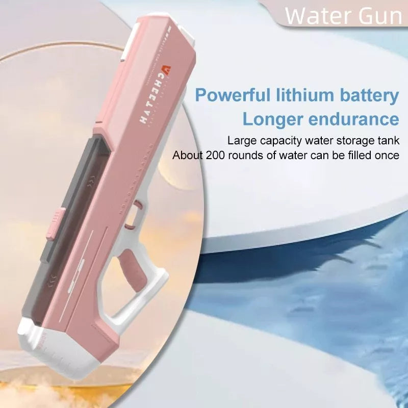 Electric Water Gun Toy in blue, pink, or white with 12-metre range for outdoor summer play