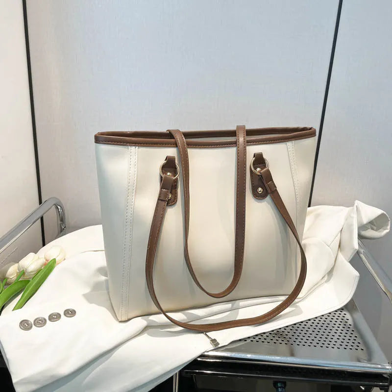 Horizontal square PU leather tote bag with multiple internal compartments in four colour options