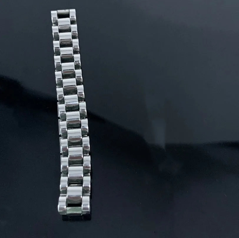 Titanium steel geometric link bracelet for women in gold or steel colour, adjustable 16.5cm to 21cm, 10mm height