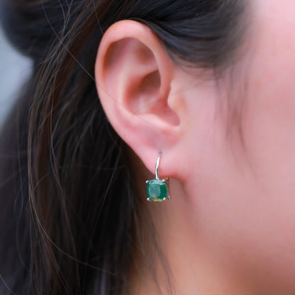 Green moss agate stud earrings in 925 silver with 8 x 8mm geometric quadrilateral stones