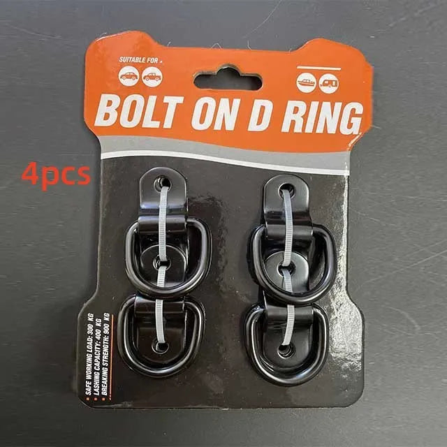 Black galvanised steel truck floor hook with a single pull ring for cargo securing.