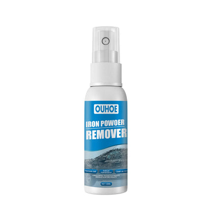 Automotive iron powder rust remover spray bottle with blue square sponge and towel applicators