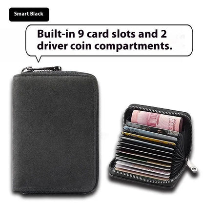 Men's suede-effect PU leather card holder with anti-degaussing protection showing card slots