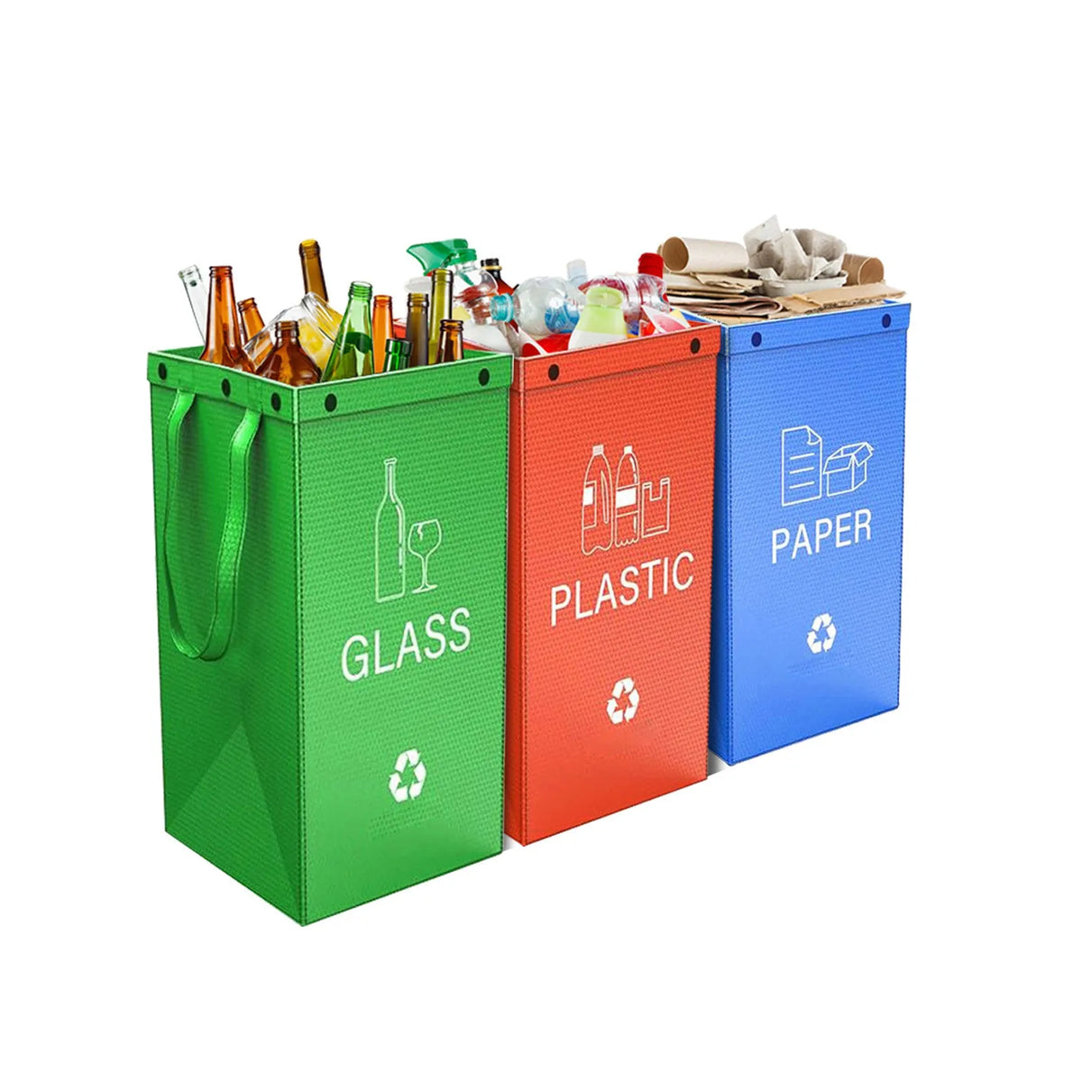 40-litre polypropylene rubbish bag showing 30x50x30cm dimensions and colour options including blue, green, and grey variations