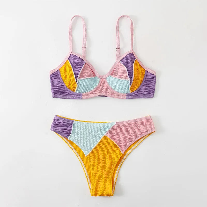 Women's colour-matched push up bikini with steel bracket stitching and sleeveless design