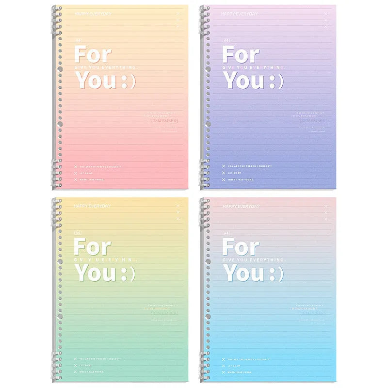 Removable coil gradient notepad in green, blue, pink, or purple with PP cover and wood-free paper