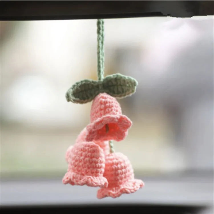 Green and white fishing style car plant decoration with 8cm base and 25cm hanging rope