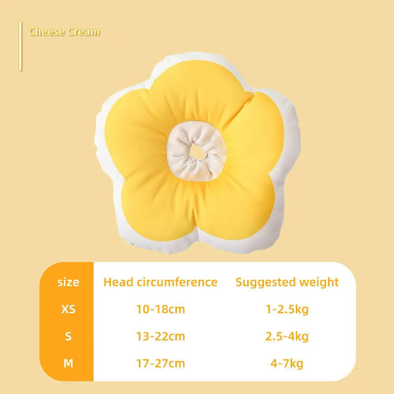 Adjustable cotton cat recovery collar with solar flower design in various colours