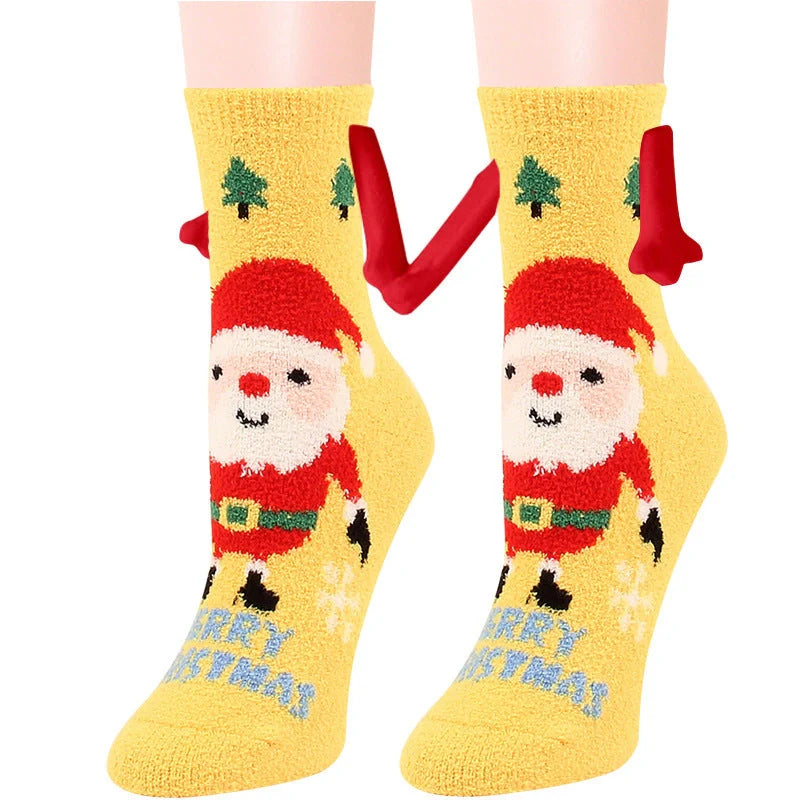 Christmas couple socks with magnetic suction feature for hand holding, in various animal patterns