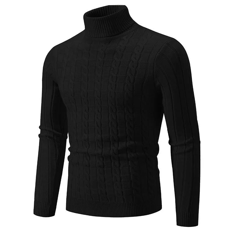 Men's slim fit turtleneck pullover jumper in chenille fabric for casual youth wear, available in sizes M, L, XL, 2XL, 3XL and colours milky white, dark gray, gray, black, and brown, designed with a twist detail.